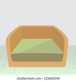 Modern sofa on grunge background.