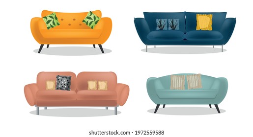 Modern sofa. A realistic image of a sofa with legs. Vector illustration.