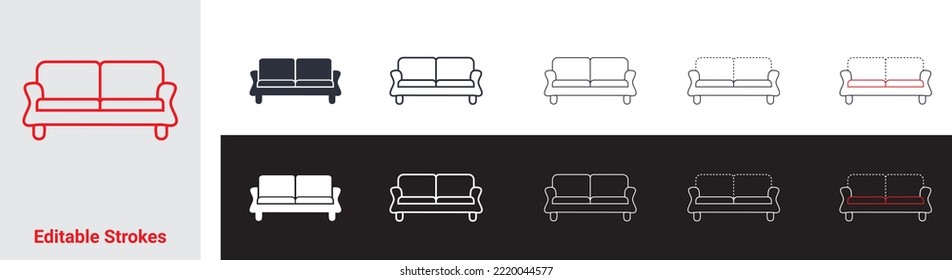 Modern Sofa Thin Icon,  Living Room Furniture. Modern Couch Icon, Retro Sofa Line Icon. Living Room Furniture Icon