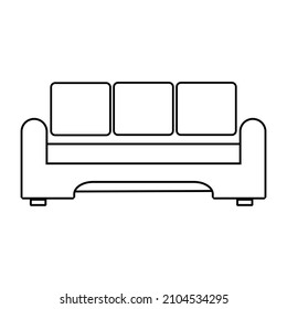 Modern sofa with three pillows Outline vector illustration.