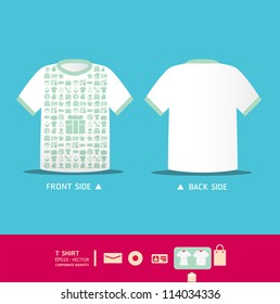 Modern soft color  t-shirt design with icons shopping  / corporate identity design for business set / vector illustration