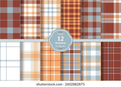 Modern Soft Crimson and Midnight Charcoal Seamless Tartan Fabric Design Set of 12