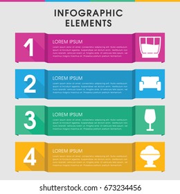Modern soft infographic template. infographic design with soft icons includes cocktail, sofa, drink. can be used for presentation, diagram, annual report, web design.