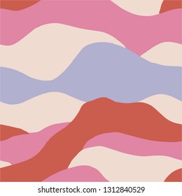 Modern soft pastel waves seamless background pattern design in pink, violet, orange and beige like mountains or safari for fashion, interior design, packaging