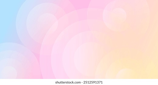 Modern soft rainbow banner background design. Pastel colorful yellow, blue and purple gradations with concentric circles. Geometric vector illustration.