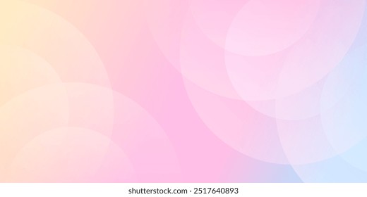 Modern soft rainbow Minimalistic banner background design. Pastel colorful yellow, blue and purple gradations with concentric circles. Geometric vector illustration.