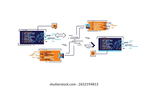 Modern Software Development and Data Integration Flow Chart Illustrating Complex Processes