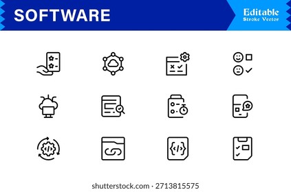 Colección de iconos de línea de software moderno con estilo de Profesional minimalista y Elementos de Vector únicos para kits de herramientas digitales integrales