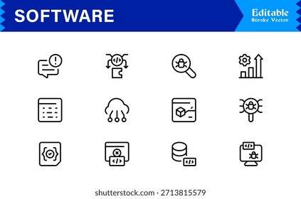 Colección de iconos de línea de software moderno con estilo de Profesional minimalista y Elementos de Vector únicos para kits de herramientas digitales integrales