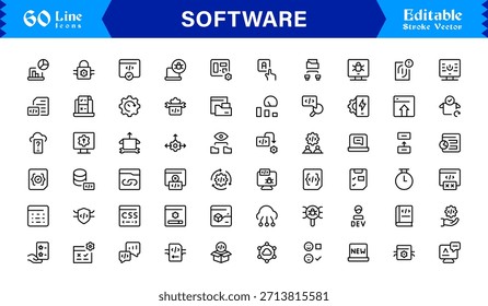 Colección de iconos de línea de software moderno con estilo de Profesional minimalista y Elementos de Vector únicos para kits de herramientas digitales integrales