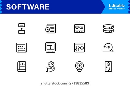 Colección de iconos de línea de software moderno con estilo de Profesional minimalista y Elementos de Vector únicos para kits de herramientas digitales integrales