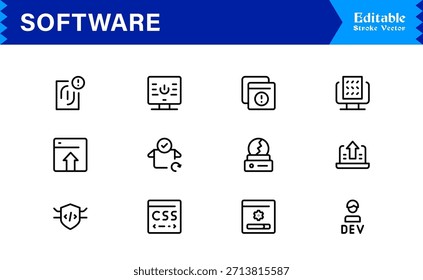 Colección de iconos de línea de software moderno con estilo de Profesional minimalista y Elementos de Vector únicos para kits de herramientas digitales integrales