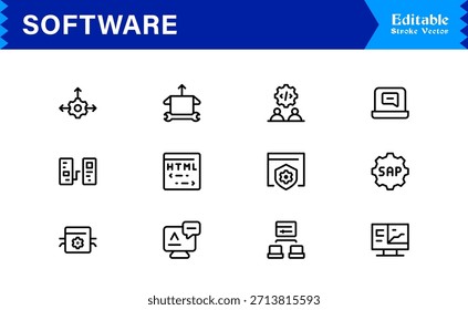 Colección de iconos de línea de software moderno con estilo de Profesional minimalista y Elementos de Vector únicos para kits de herramientas digitales integrales