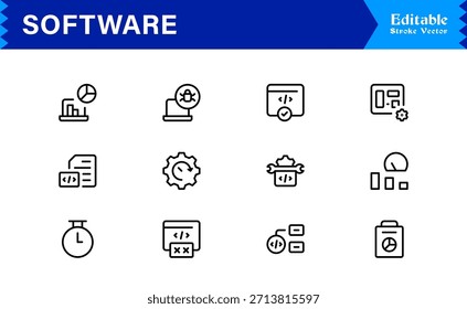 Colección de iconos de línea de software moderno con estilo de Profesional minimalista y Elementos de Vector únicos para kits de herramientas digitales integrales