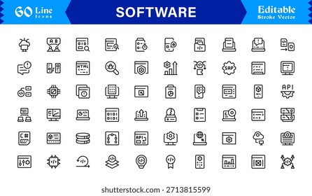 Colección de iconos de línea de software moderno con estilo de Profesional minimalista y Elementos de Vector únicos para kits de herramientas digitales integrales