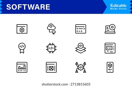 Colección de iconos de línea de software moderno con estilo de Profesional minimalista y Elementos de Vector únicos para kits de herramientas digitales integrales