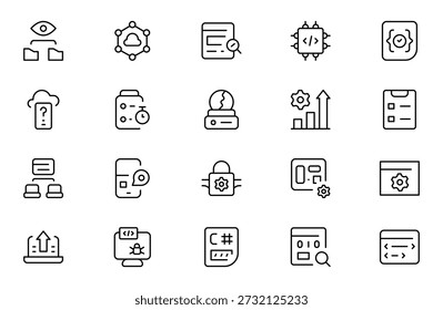 Modernes Software Line Icon Set - Minimalistische professionelle lineare Icons mit einzigartigen Vektorelementen für Web, App, UI UX und digitale Toolkits, editierbarer Strich, Vektorgrafik