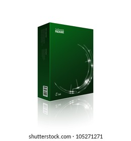Caixa de pacote de software moderno verde com DVD ou CD disco EPS10