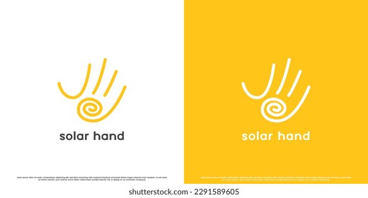 Modern solar hand logo design illustration. Hi five hand silhouette creative idea modern minimalist flat simple solar sun technology human nature. Suit for science technology company web app icon.