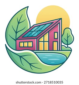 Diseño moderno del Vector casero solar con la hoja y el fondo del sol