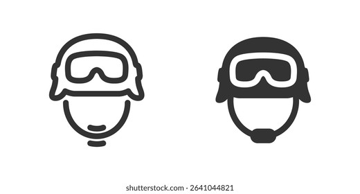 Modern soldier helmets in flat and outline vector styles. Military headgear symbols for army and tactical themes set.