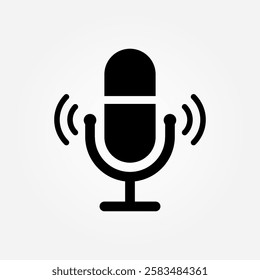 Modern Solid Black Silhouette Microphone Vector Logo Design – Perfect for Podcasts, Communication Tools, Interviews, and Discussion

