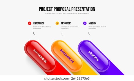 Modern Solution 3 Option Infographic Slide Template. Professional Performance Three Element Diagram Presentation Design. Sales Proposal Slideshow Layout Vector Illustration.