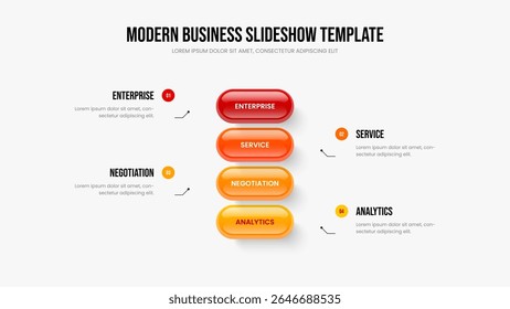 Modern Solution Four Step Infographic Frame Template. Project Development 4 Element Diagram Slideshow Layout. Product Report Presentation Design Vector Illustration.