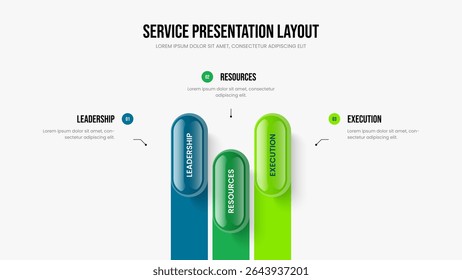 Modern Solution Frame Design Vector Illustration. Professional Innovation 3 Step Diagram Slide Layout. Creative Planning Three Element Infographic Presentation Template.