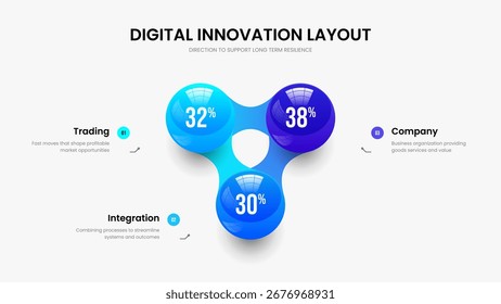 Modern Solution Slideshow Layout Vector Illustration. Sales Overview 3 Step Chart Slide Template. Minimal Launch Three Option Infographic Presentation Design.