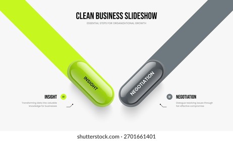 Modern Solution Two Option Diagram Presentation Template. Corporate Report 2 Element Infographic Slide Layout. Investor Analysis Frame Design Vector Illustration.