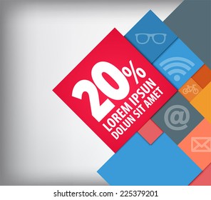 Modern sophisticated and diagonal layout, with square colorful, for promotions and liquidations