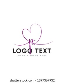 Modern sophisticated grooves it's full of hearts and handwriting calligraphy letter type P logo template, Vector logo for business and company identity 