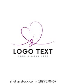 Modern sophisticated grooves it's full of hearts and handwriting calligraphy letter type S logo template, Vector logo for business and company identity 