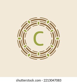 modern and sophisticated letter C nest logo. simple and memorable nest leaf tech circle emblem.
