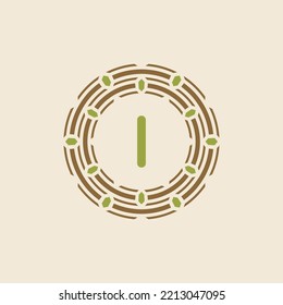 modern and sophisticated letter I nest logo. simple and memorable nest leaf tech circle emblem.