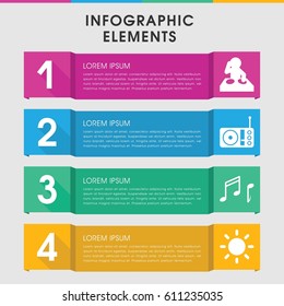 Modern sound infographic template. infographic design with sound icons includes radio, note, contrast. can be used for presentation, diagram, annual report, web design. 