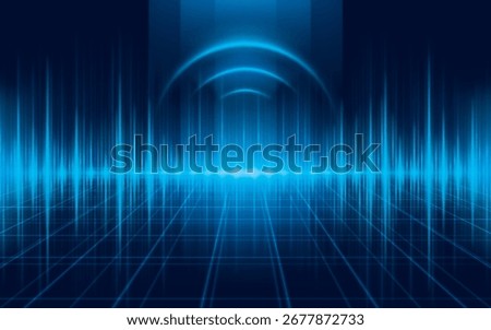 Modern Sound wave background. Abstract Blue Digital Audio Sound Equalizer Effect. Futuristic Dynamic vibration. Signal concentric circles. Sonar wave, echo sound, Audio track shine graph of frequency.