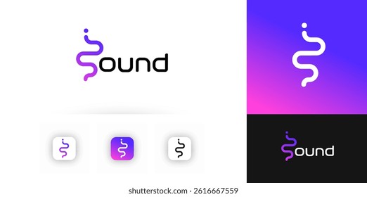 Modern sound wave logo design. Abstract dynamic shape with gradient for music app, audio streaming, podcast, tech or entertainment branding. Futuristic vibrant vector illustration