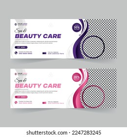 Modern Spa and Beauty Care salon advertising social media Facebook cover photo, Digital Marketing promotion ads and discount web banner vector template design.