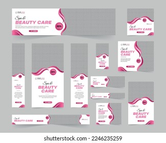 Modern Spa Beauty Care standard size web banners set, Business ad banner cover header background for website design, Social media cover ads discount banner template