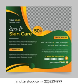 Modern spa beauty center and massage Social media post Square promotion Banner and web internet ads template design.