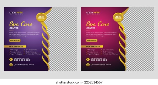 Modern spa beauty center and massage Social media post Square promotion Banner and web internet ads template design.