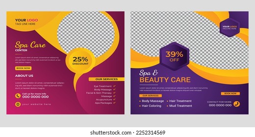 Modern spa beauty center and massage Social media post Square promotion Banner and web internet ads template design.