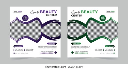 Modern Spa Beauty Center social media post, Digital marketing agency Corporate banner promotion ads sales and discount banner vector template design.