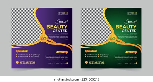 Modern Spa Beauty Center social media post, Digital marketing agency Corporate banner promotion ads sales and discount banner vector template design.