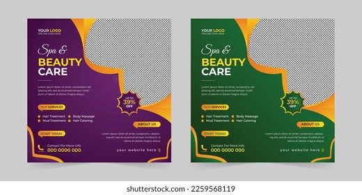 Modern Spa Beauty Center social media post, Digital marketing promotion ads sales and discount web banner vector template design