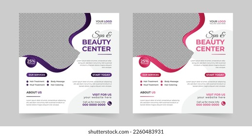 Modern Spa Beauty Center social media post, Digital marketing promotion ads sales and discount web banner vector template design