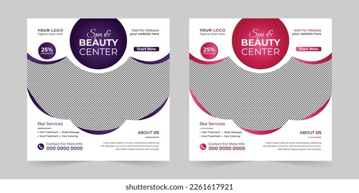 Modern Spa Beauty Center social media post, Digital marketing promotion ads sales and discount web banner vector template design