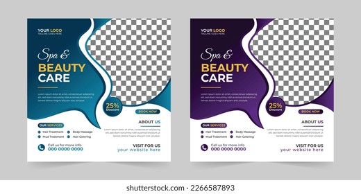 Modern Spa Beauty Center social media post, Digital marketing promotion ads sales and discount web banner vector template design